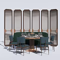 Elegant Round Dining Table Set With Green Chairs And Wooden Frame Translucent Screen 3d model