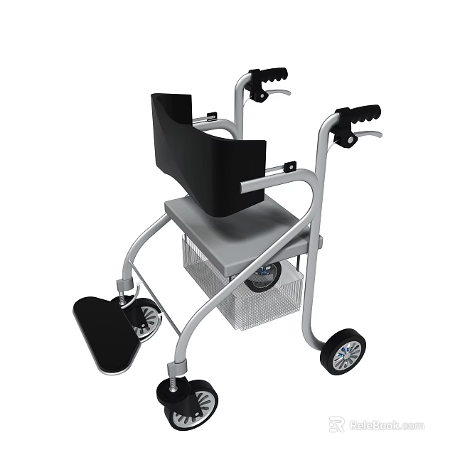 Lightweight Medical Walker With Adjustable Armrests Seat Wheels And Storage Basket 3d model 