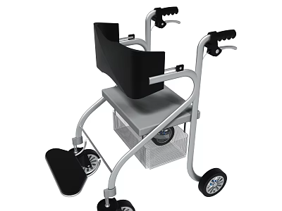 Lightweight Medical Walker With Adjustable Armrests Seat Wheels And Storage Basket 3d model