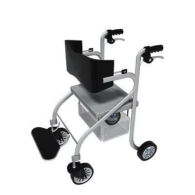 Lightweight Medical Walker With Adjustable Armrests Seat Wheels And Storage Basket 3d model