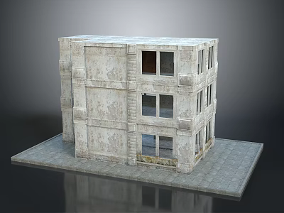 Vintage Multi Story Stone Building With Classic Windows And Textured Facade 3d model