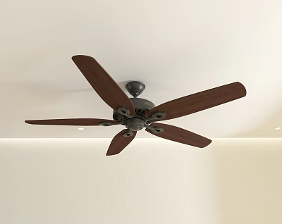 Ceiling Fan with Light Fixture Featuring Wooden Blades Black Motor and Recessed Ceiling Lights 3d model