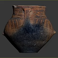 Ancient Pottery Jar With Dual Handles And Orange Blue Swirl Patterns
