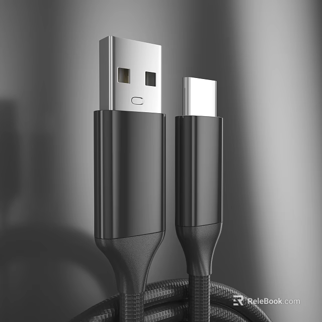 Durable USB Charging Cable for Phone Digital Devices with USB A and USB C Connectors 3d model 