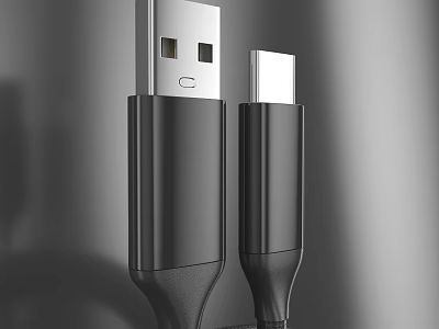 Durable USB Charging Cable for Phone Digital Devices with USB A and USB C Connectors 3d model