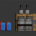 Various Colored Metal And Plastic Storage Barrels And Cans