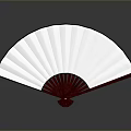 Traditional White Folding Fan With Red Frame And Reflective Gray Background 3d model