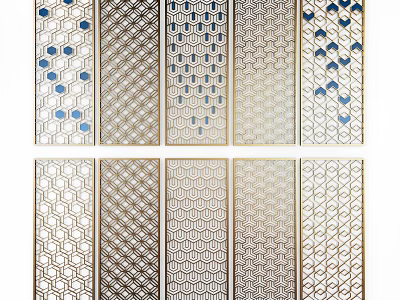 Decorative Modern Room Dividers With Geometric Patterns Gold Frames And Laser Cut Details 3d model