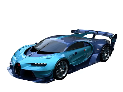 Blue Bugatti Sports Car With Sleek Design Rear Spoiler And Sporty Exterior 3d model