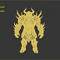 Fantasy Armored Warrior With Spiked Red And Black Armor Horned Helmet And Mythical Design