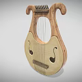 Classical Wooden Lyre Musical Instrument Artistic Tool with Curved Arms and Strings