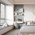 Stylish Kids Bedroom With Moon Decor Bookshelf Stuffed Toys Study Desk And Striped Rug
