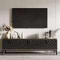 Elegant Modern TV Stand with Diamond Pattern TV Decorative Items Green Plant and Floor Lamp