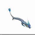 Blue and White Mythical Dragon with Scaled Body Blue Horns and Tail
