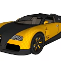 Luxury Bugatti Sports Car With Yellow Black Checkerboard Body And Yellow Wheels