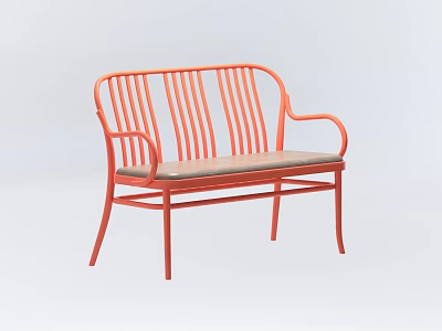 Stylish Orange Outdoor Chair with Metal Frame Armrest and Padded Seat 3d model