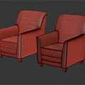 Set of Two White Striped Armchairs with Wooden Legs against Dark Background