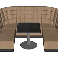 Brown Curved Leather Public Seating Booth With Central Table For Dining Areas 3d model