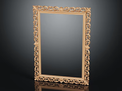 Classic Ornate Golden Picture Frame Featuring Intricate Carvings On Dark Background 3d model