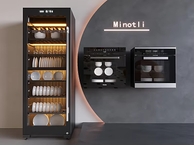Minotli Modern Household Appliances With Illuminated Glass Door Cabinet And Built In Ovens 3d model