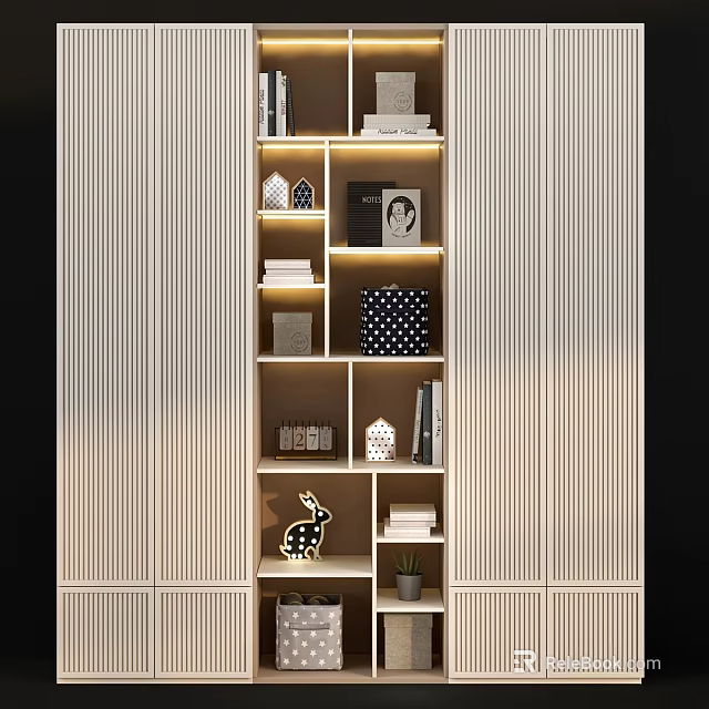 Modern Wardrobe Interior Design With Organized Shelves Storage Boxes And Decorative Items 3d model 