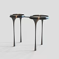 Modern Double Round Coffee Table With Glass Top And Black Legs