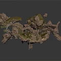 3D Fractured Rock Formation With Green Moss And Jagged Surface Details