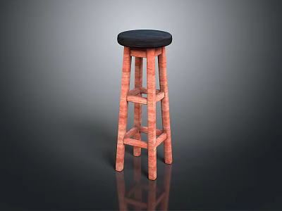 Tall Wooden Stool With Round Black Seat Cushion And Simple Design For Kitchen Use 3d model