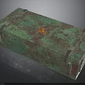 Vintage Metal Trunk With Green Patina Surface Red Emblem And Metal Straps