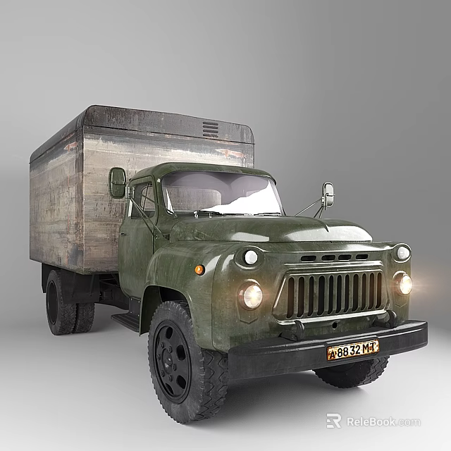 Vintage Green Truck With Wooden Cargo Bed And Retro Design Features 3d model 