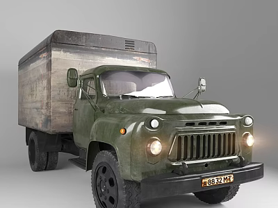 Vintage Green Truck With Wooden Cargo Bed And Retro Design Features 3d model