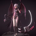 Game Movie Character With Horns Wings Glowing Scythe Combat Outfit