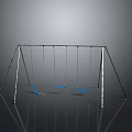 Modern Metal Swing Set With Three Blue Seats And Reflective Floor