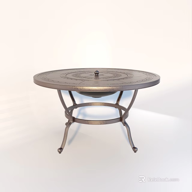 Outdoor Metal Circular Table With Decorative Pattern And Ornate Iron Base For Garden Patio Use 3d model 