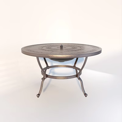 Outdoor Metal Circular Table With Decorative Pattern And Ornate Iron Base For Garden Patio Use 3d model