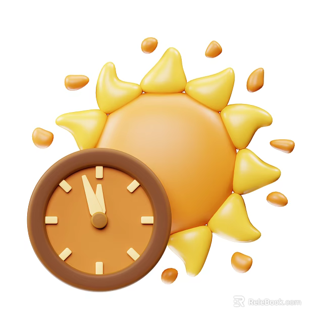 Sun Shaped Yellow Ornament Set With Brown Clock And Small Decorative Beads 3d model 