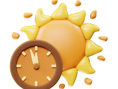 Sun Shaped Yellow Ornament Set With Brown Clock And Small Decorative Beads 3d model