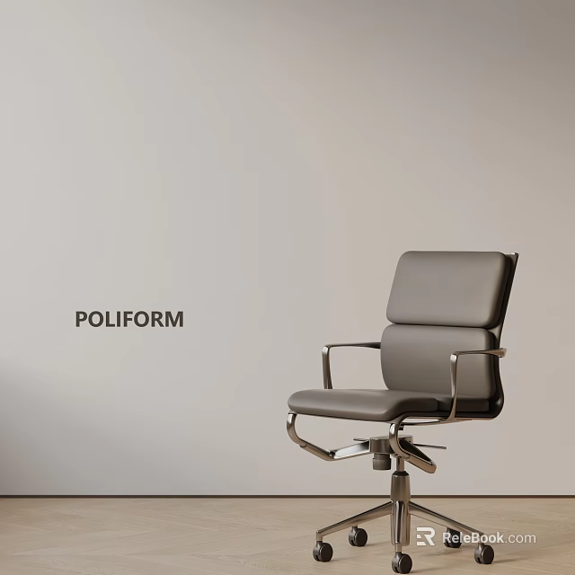 Poliform Office Chair with Leather Upholstery Metal Armrest and Swivel Base 3d model 
