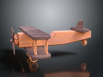 Wooden Electric Toy Biplane With Spinning Propeller And Movable Wheels For Kids Play 3d model