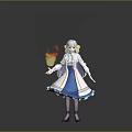 3D Anime Character With Long Silver Hair And Blue White Dress Interacting With Flame Creature