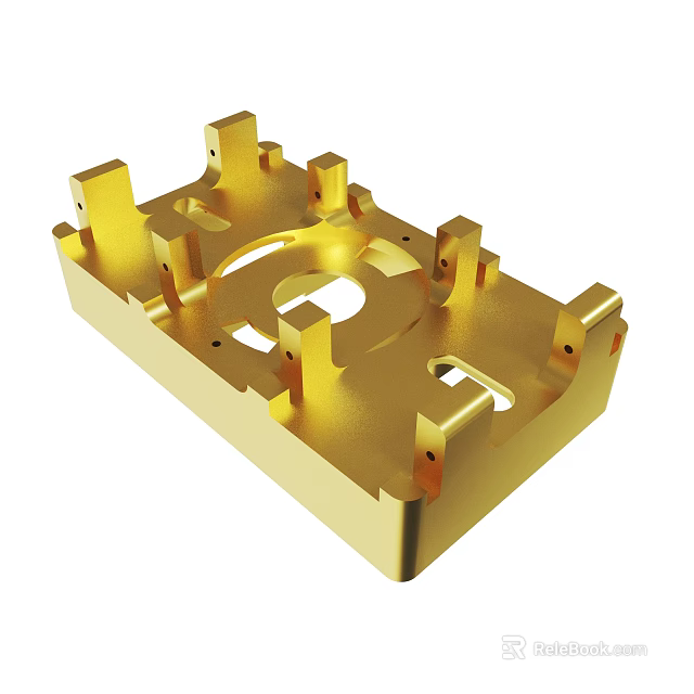 Golden Precision Machined Metal Component With Mounting Holes And Structural Protrusions 3d model 
