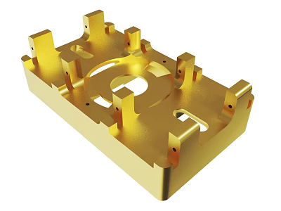 Golden Precision Machined Metal Component With Mounting Holes And Structural Protrusions 3d model