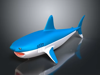 Blue and White Shark Toy Model with Gray Gradient Background and Reflection 3d model
