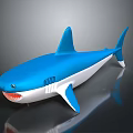 Blue and White Shark Toy Model with Gray Gradient Background and Reflection 3d model