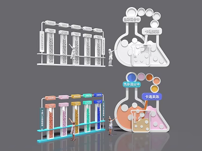 Colorful Lab Test Tubes Beakers Racks With Mini Educational Figures 3d model