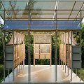 Contemporary Landscape Pavilion With Open Design Wooden Structure Metal Frame Transparent Roof And Surrounding Trees