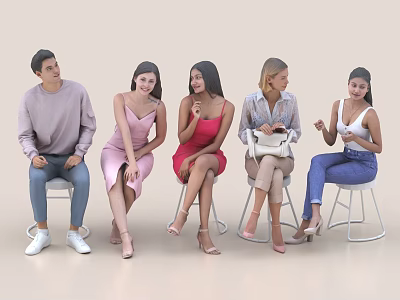 Group Of People Sitting On Stools And Interacting 3d model
