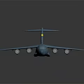 Blue Passenger Airplane With Four Engines And Yellow Stripe On Tail