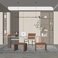 Modern Study Room Interior Design With Wooden Desk Chair Bookshelf Pendant Light Window And Rug