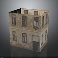Aged Two Story Building Model With Weathered Facade Windows And Door
